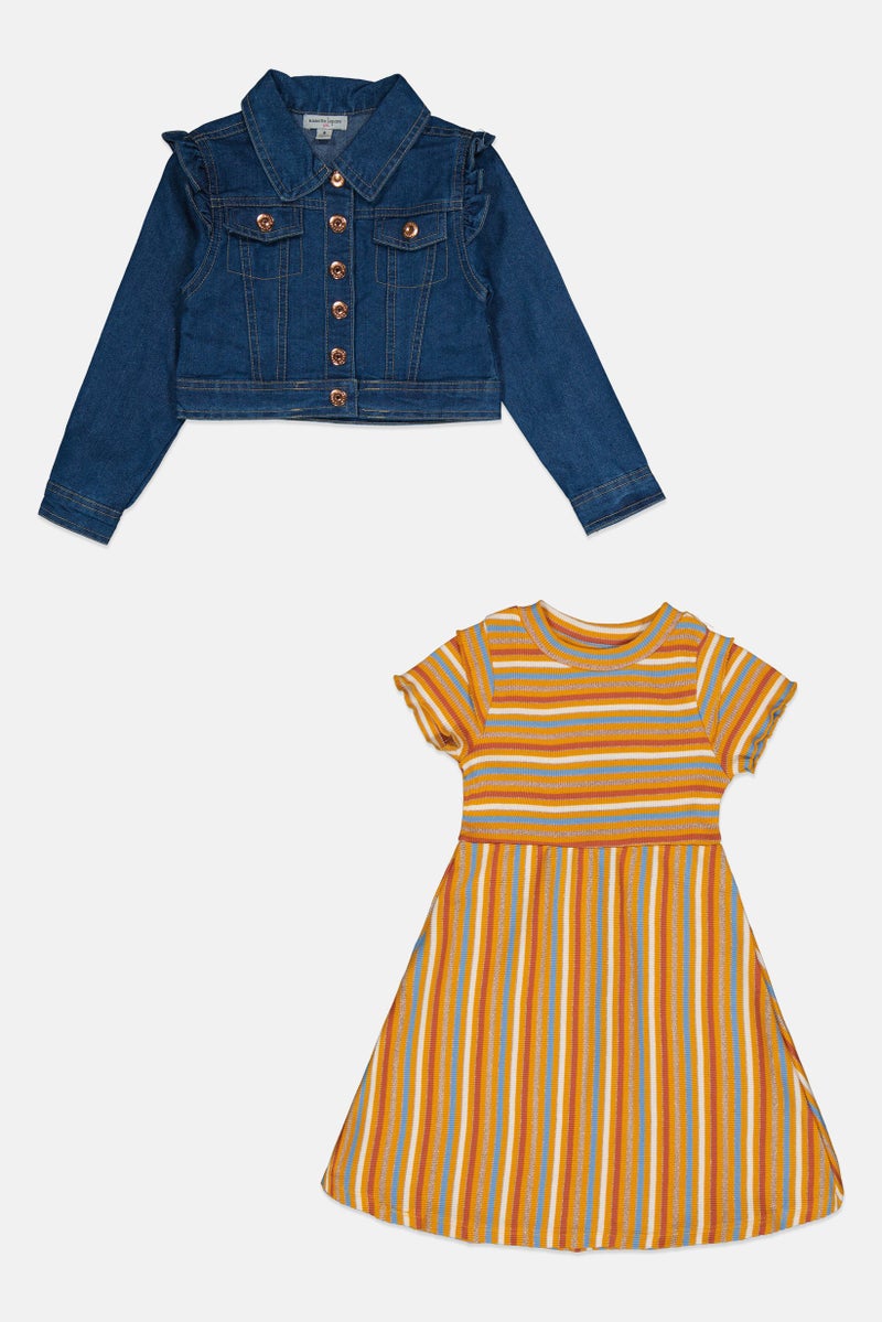Nanette lepore Toddlers Girl 2Pcs Stripe Dress And Denim Jacket Set, Multicolor - Image 4